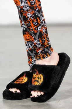 KILLSTAR 12 O'Clock Faux Fur Pumpkin Slippers -Kill Star Store 12 O CLOCK SLIPPERS W E