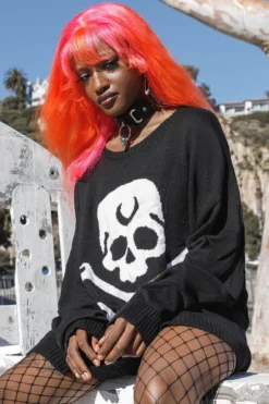 KILLSTAR 2 The Bone Knit Sweater - Gothic Skeleton Graphic