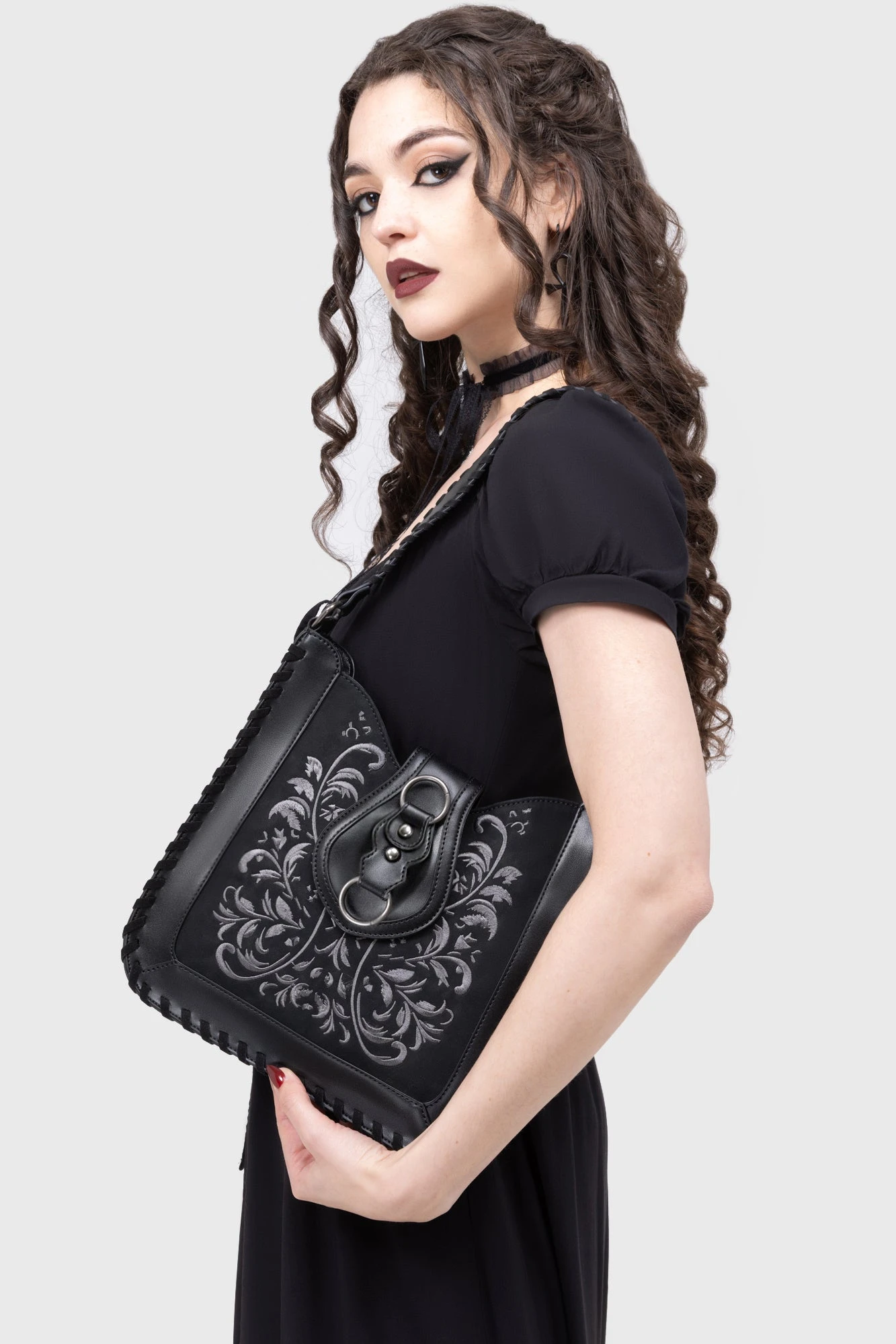 Killstar Phantoms Embrace Suede Finished Bag with Leaf Embroidery 3 Killstar Phantoms Embrace Suede Finished Bag with Leaf Embroidery - Image 3