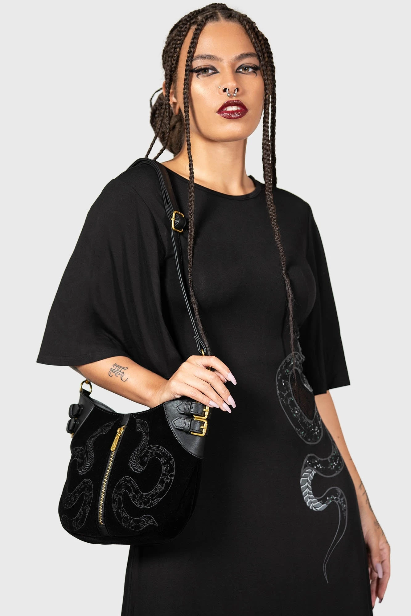 Killstar Adder Faux Leather and Suede Statement Bag 5 Killstar Adder Faux Leather and Suede Statement Bag - Image 5