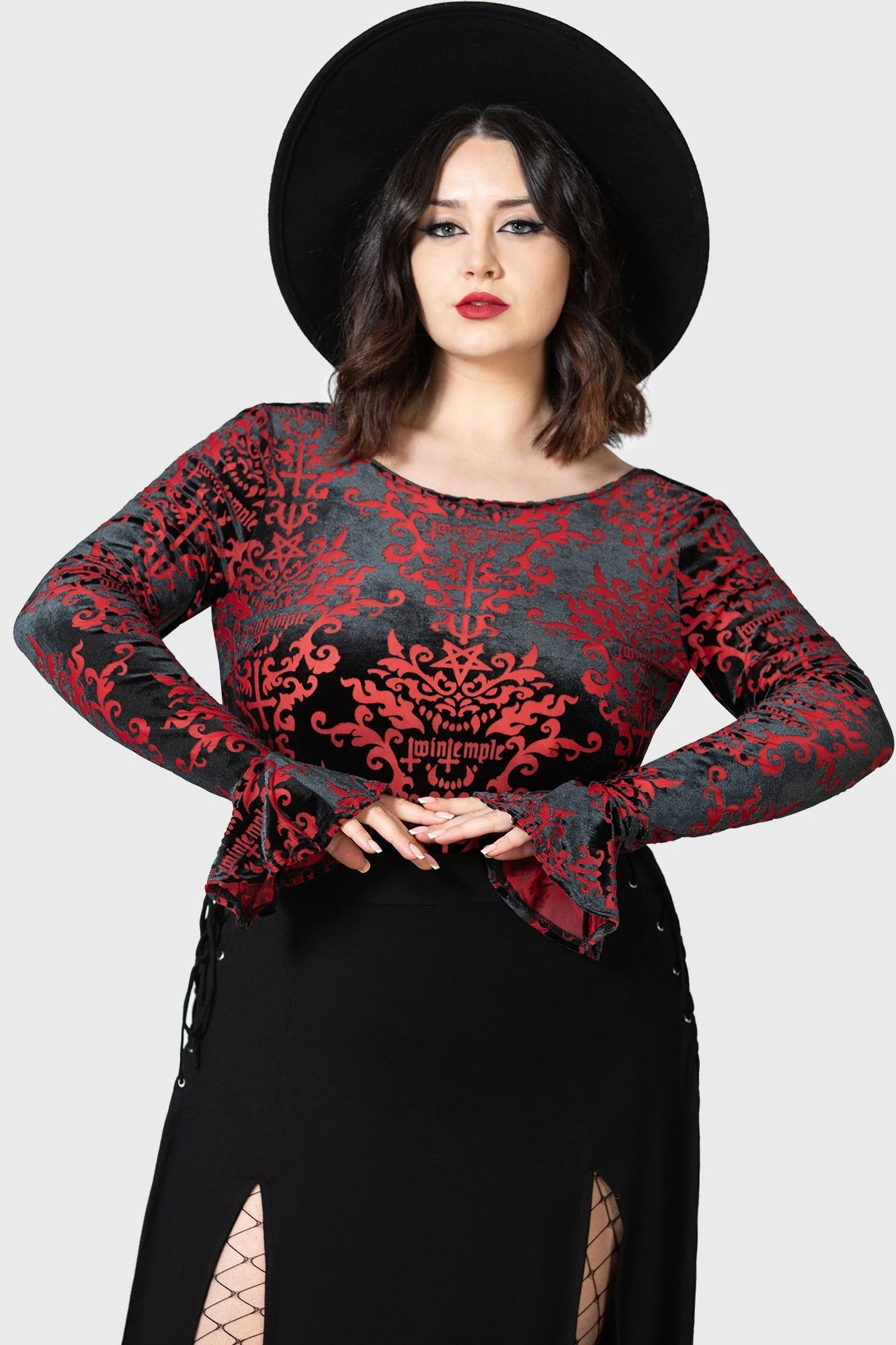 Twin Temple x KILLSTAR Adversary Plus Size Burnout Velvet Bodysuit 2 Twin Temple x KILLSTAR Adversary Plus Size Burnout Velvet Bodysuit - Image 2