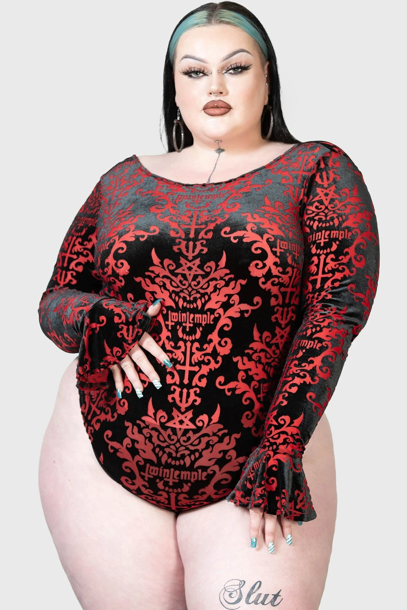 Twin Temple x KILLSTAR Adversary Plus Size Burnout Velvet Bodysuit 3 Twin Temple x KILLSTAR Adversary Plus Size Burnout Velvet Bodysuit - Image 3