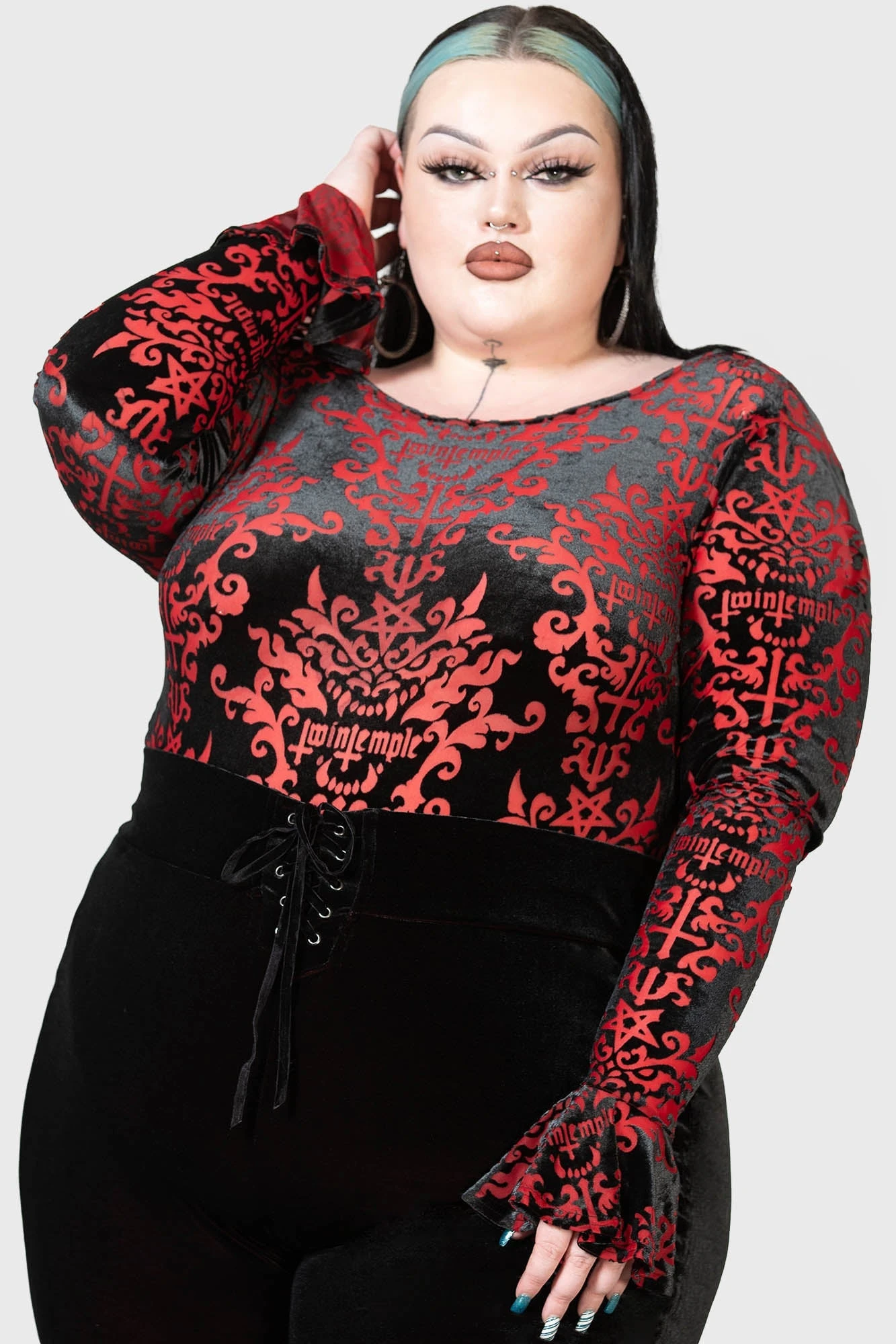 Twin Temple x KILLSTAR Adversary Plus Size Burnout Velvet Bodysuit 7 Twin Temple x KILLSTAR Adversary Plus Size Burnout Velvet Bodysuit - Image 7