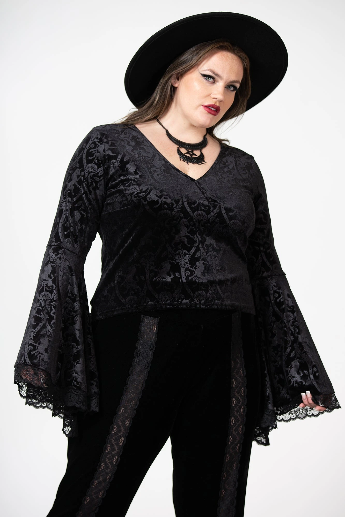 KILLSTAR Aetheling Top - Plus Size Velvet Bell Sleeve 2 KILLSTAR Aetheling Top - Plus Size Velvet Bell Sleeve - Image 2