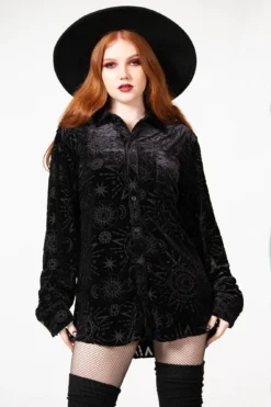KILLSTAR Alchemight Burnout Velvet Button-Up Shirt