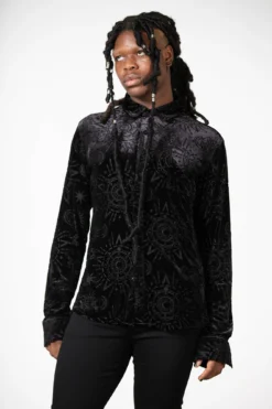 KILLSTAR Alchemight Burnout Velvet Button-Up Shirt -Kill Star Store ALCHEMIGHT BURNOUT SHIRT M E