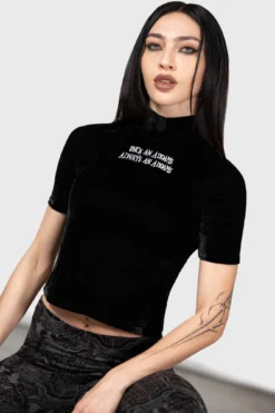 KILLSTAR x Wednesday Allergic To Colour Velvet Crop Top -Kill Star Store ALLERGIC TO COLOUR VELVET TOP W E