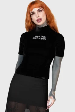 KILLSTAR x Wednesday Allergic To Colour Velvet Crop Top -Kill Star Store ALLERGIC TO COLOUR W F