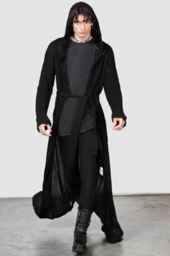 KILLSTAR Apparitions Long Cardigan - Men's Hooded Gothic Knitwear