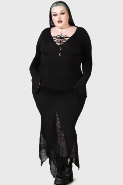 Killstar Auri Plus Size Lace-Up Top with Bell Sleeves