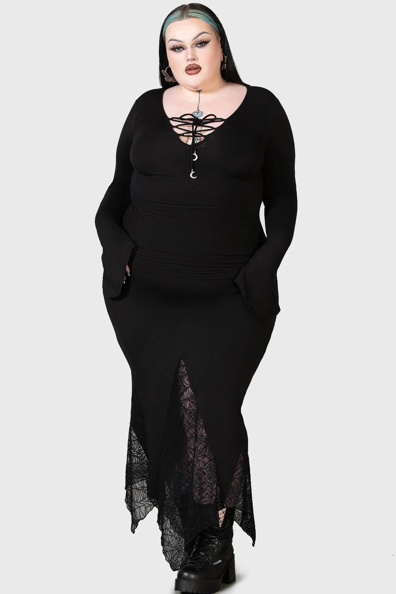 Killstar Auri Plus Size Lace-Up Top with Bell Sleeves 1 Killstar Auri Plus Size Lace-Up Top with Bell Sleeves