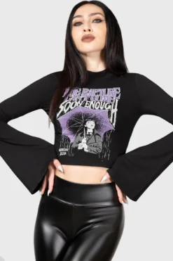 Killstar x Wednesday Be Strange Cropped Long Sleeve Top -Kill Star Store BE STRANGE LONG SLEEVE TOP W F
