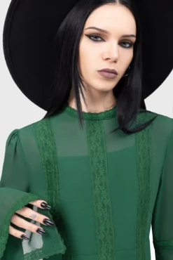 Killstar Begone Green Long Sleeve Mini Dress