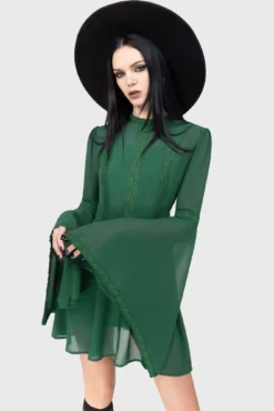 Killstar Begone Green Long Sleeve Mini Dress -Kill Star Store BEGONE LONG SLEEVE MAXI DRESS D