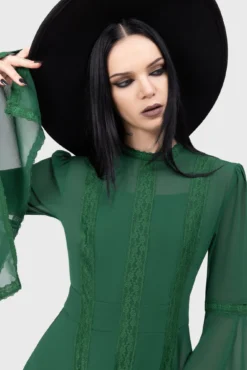 Killstar Begone Green Long Sleeve Mini Dress -Kill Star Store BEGONE LONG SLEEVE MAXI DRESS E