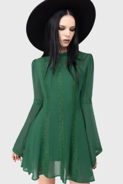 Killstar Begone Green Long Sleeve Mini Dress -Kill Star Store BEGONE LONG SLEEVE MAXI DRESS G