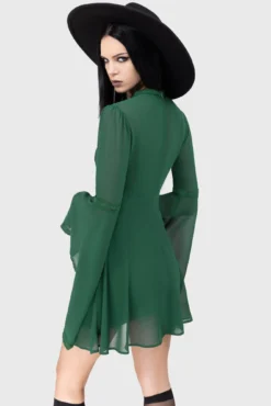 Killstar Begone Green Long Sleeve Mini Dress -Kill Star Store BEGONE LONG SLEEVE MAXI DRESS H