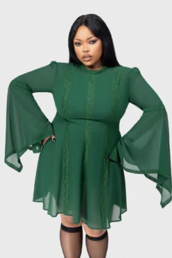 Killstar Begone Green Long Sleeve Mini Dress -Kill Star Store BEGONE LONG SLEEVE MAXI DRESS PLUS B