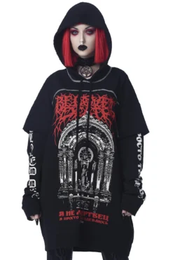 KILLSTAR Beloved Hooded Top - Oversized Double Sleeve Gothic Hoodie