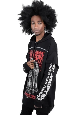 KILLSTAR Beloved Hooded Top - Oversized Double Sleeve Gothic Hoodie -Kill Star Store BELOVED HOODED TOP MENS C