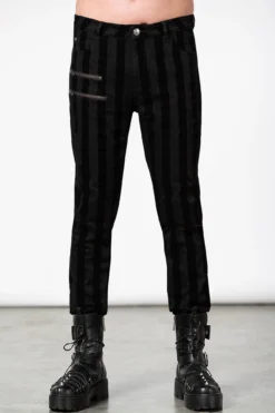 Killstar Blackjack Men's Striped Flocked Denim Trousers 6 Killstar Blackjack Men's Striped Flocked Denim Trousers -Kill Star Store BLACKJACK TROUSERS M D