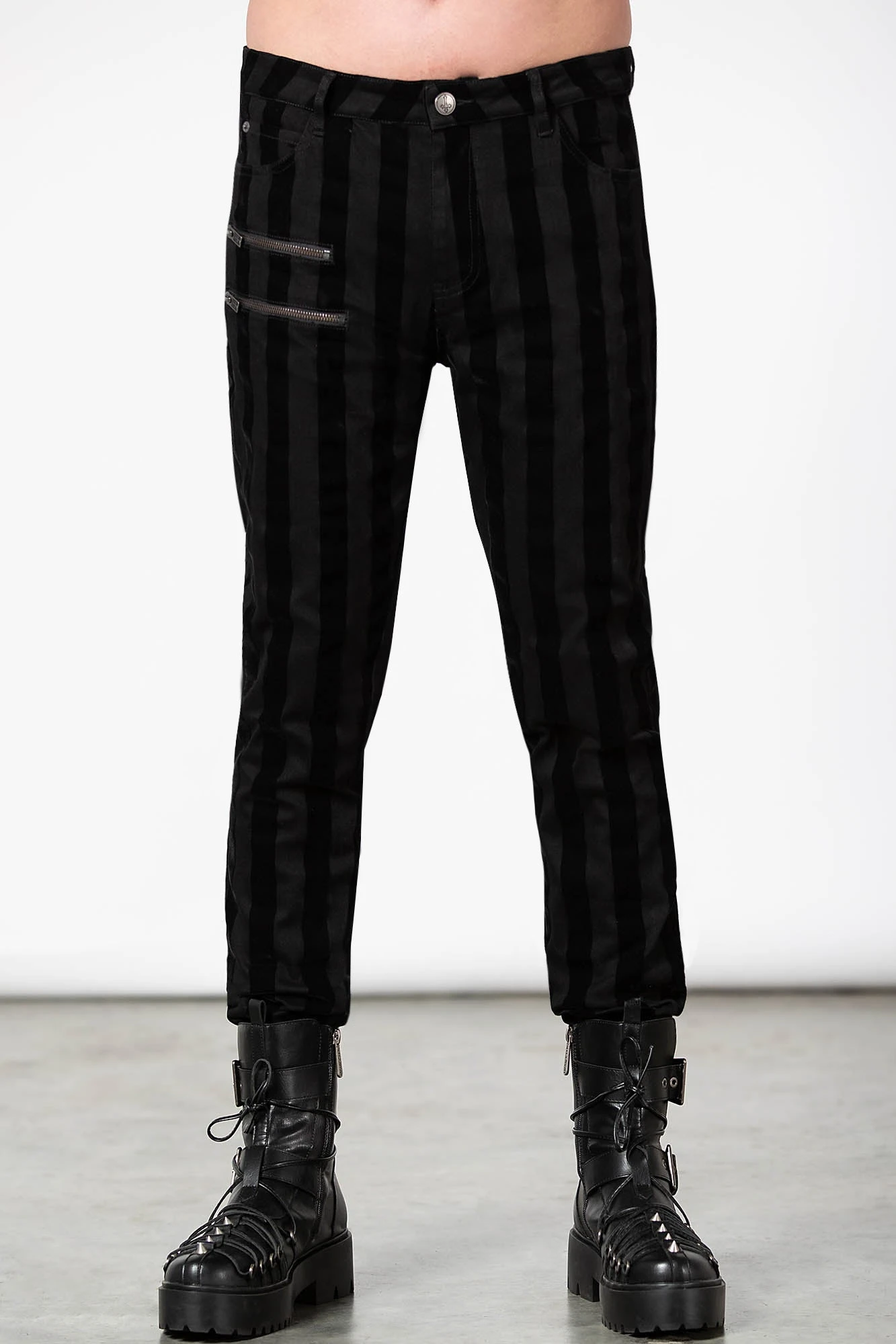 Killstar Blackjack Men's Striped Flocked Denim Trousers 3 Killstar Blackjack Men's Striped Flocked Denim Trousers - Image 3