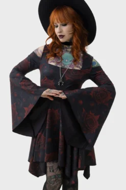 KILLSTAR Blood Rose Mini Dress - Floral Cold Shoulder Fit