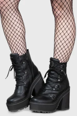 KILLSTAR Broom Rider Boots - Faux Leather & Moon Hardware
