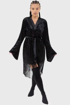 KILLSTAR Burnt Obsidian Crushed Velvet Robe with Fringe -Kill Star Store BURNTOBSIDIANROBE W B