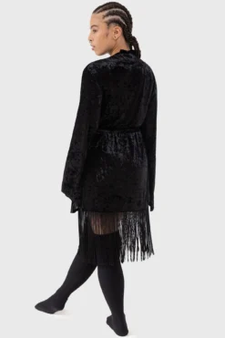 KILLSTAR Burnt Obsidian Crushed Velvet Robe with Fringe -Kill Star Store BURNTOBSIDIANROBE W F