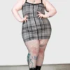 KILLSTAR Bury Me Bodycon Dress [PLUS] - Grey Tartan Gothic Style