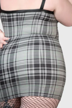 KILLSTAR Bury Me Bodycon Dress [PLUS] - Grey Tartan Gothic Style -Kill Star Store BURY ME BODYCON DRESS PLUS GREY W E