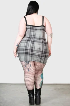 KILLSTAR Bury Me Bodycon Dress [PLUS] - Grey Tartan Gothic Style -Kill Star Store BURY ME BODYCON DRESS PLUS GREY W F
