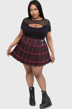 Bat Girl Skirt [BURGUNDY TARTAN] -Kill Star Store BatGirlSkirt BURGUNDYTARTAN PLUS B