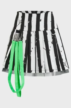 Killstar x Beetlejuice Distressed Stripe Pleated Mini Skirt -Kill Star Store BatGirlSkirt BlackLily 1