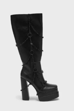 KILLSTAR Gloomed & Doomed Knee High Boots - Platform Chain Detail