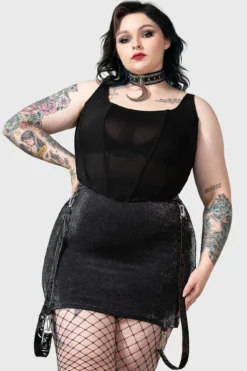 Killstar Carmilla Mini Skirt [PLUS] - Glitter Gothic Fashion -Kill Star Store CARMILLA MINI SKIRT PLUS W D