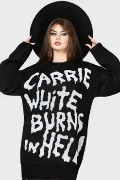 KILLSTAR x Carrie Official Knit Sweater - White Burns In Hell Graphic