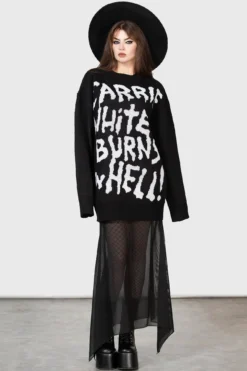 KILLSTAR x Carrie Official Knit Sweater - White Burns In Hell Graphic -Kill Star Store CARRIE SWEATER W F