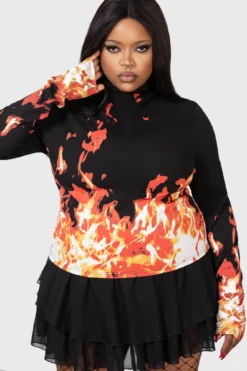 KILLSTAR x Carrie Long Sleeve Flame Print Top [Plus Size]