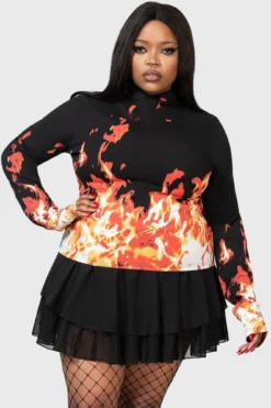 KILLSTAR x Carrie Long Sleeve Flame Print Top [Plus Size] -Kill Star Store CARRIE TO THE PROM TOP W PLUS D