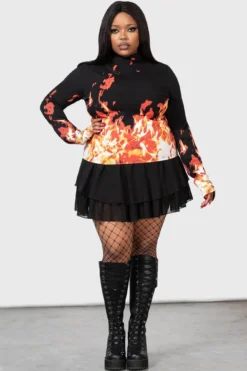 KILLSTAR x Carrie Long Sleeve Flame Print Top [Plus Size] -Kill Star Store CARRIE TO THE PROM TOP W PLUS E