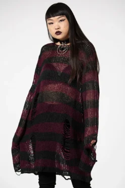 KILLSTAR Cassius Knit Sweater - Distressed Longline Striped Jumper 7 KILLSTAR Cassius Knit Sweater - Distressed Longline Striped Jumper -Kill Star Store CASSIUS KNIT SWEATER W C
