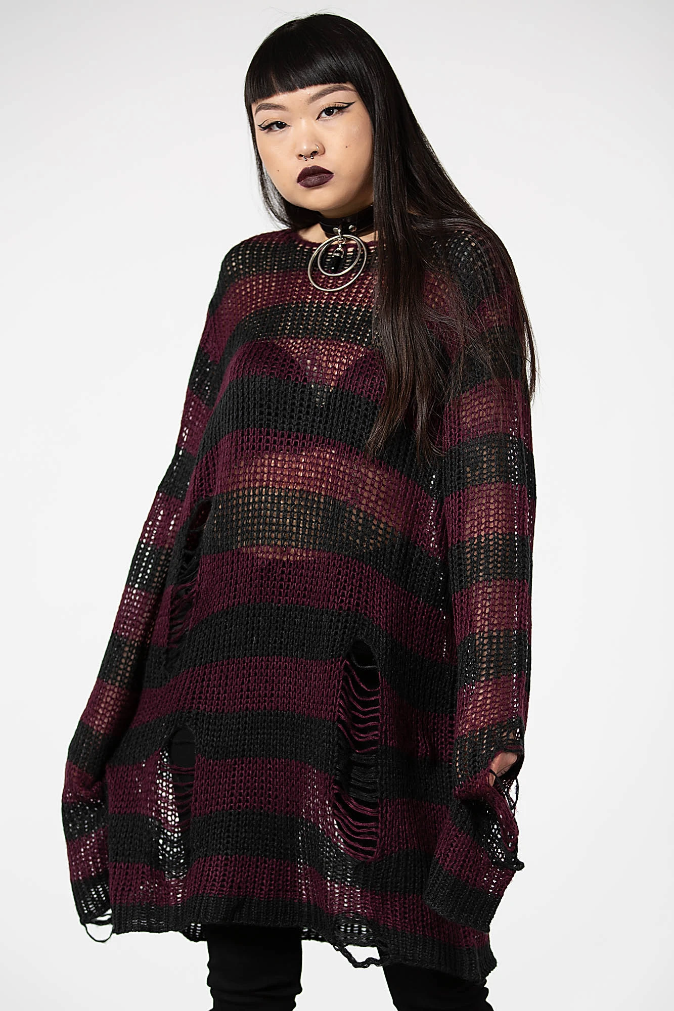 KILLSTAR Cassius Knit Sweater - Distressed Longline Striped Jumper 3 KILLSTAR Cassius Knit Sweater - Distressed Longline Striped Jumper - Image 3