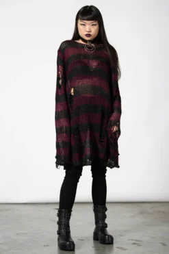 KILLSTAR Cassius Knit Sweater - Distressed Longline Striped Jumper 8 KILLSTAR Cassius Knit Sweater - Distressed Longline Striped Jumper -Kill Star Store CASSIUS KNIT SWEATER W D scaled