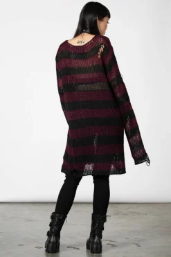 KILLSTAR Cassius Knit Sweater - Distressed Longline Striped Jumper 9 KILLSTAR Cassius Knit Sweater - Distressed Longline Striped Jumper -Kill Star Store CASSIUS KNIT SWEATER W E