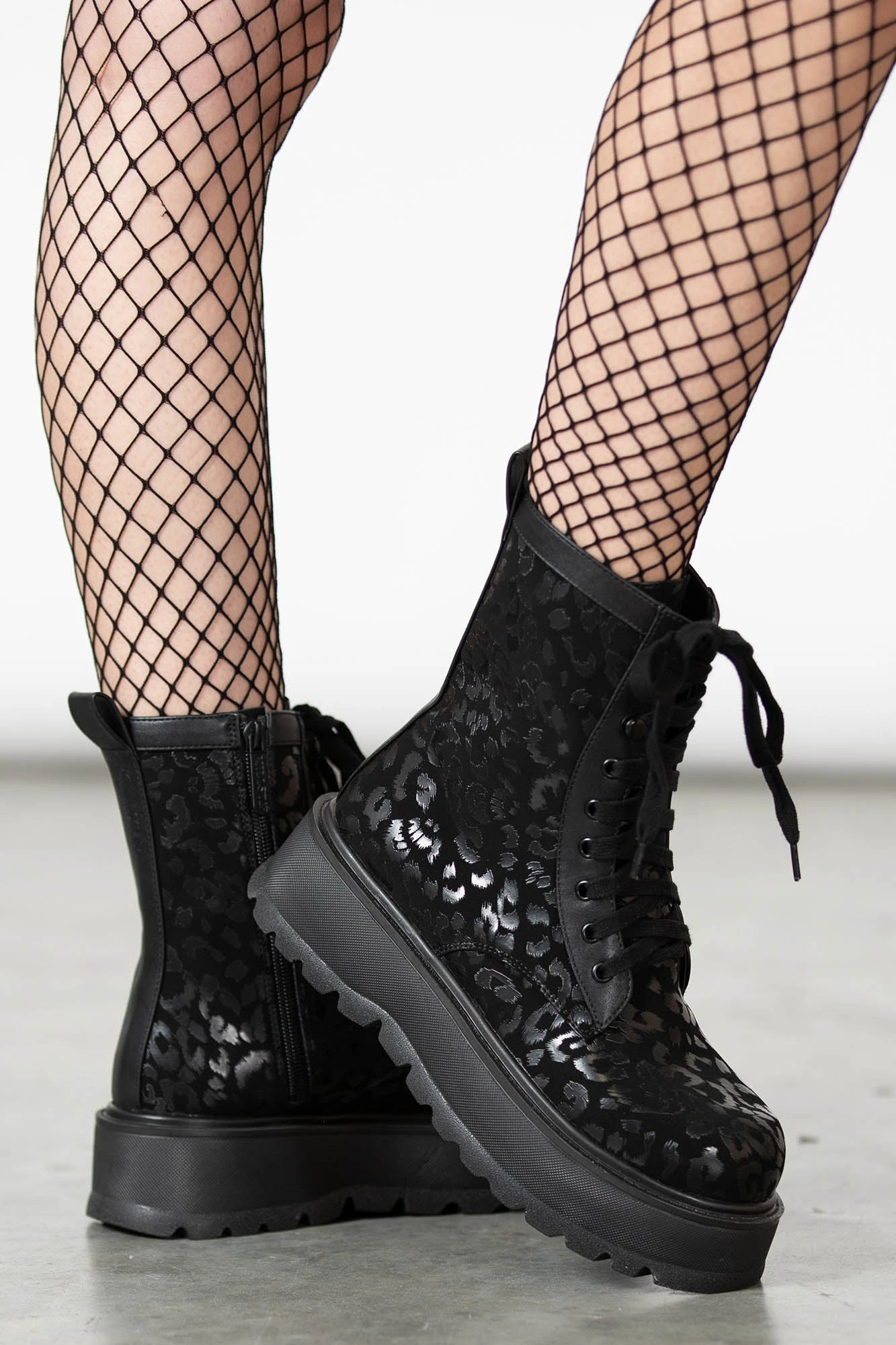 KILLSTAR Catfight Boots: Black on Black Leopard Platform 1 KILLSTAR Catfight Boots: Black on Black Leopard Platform