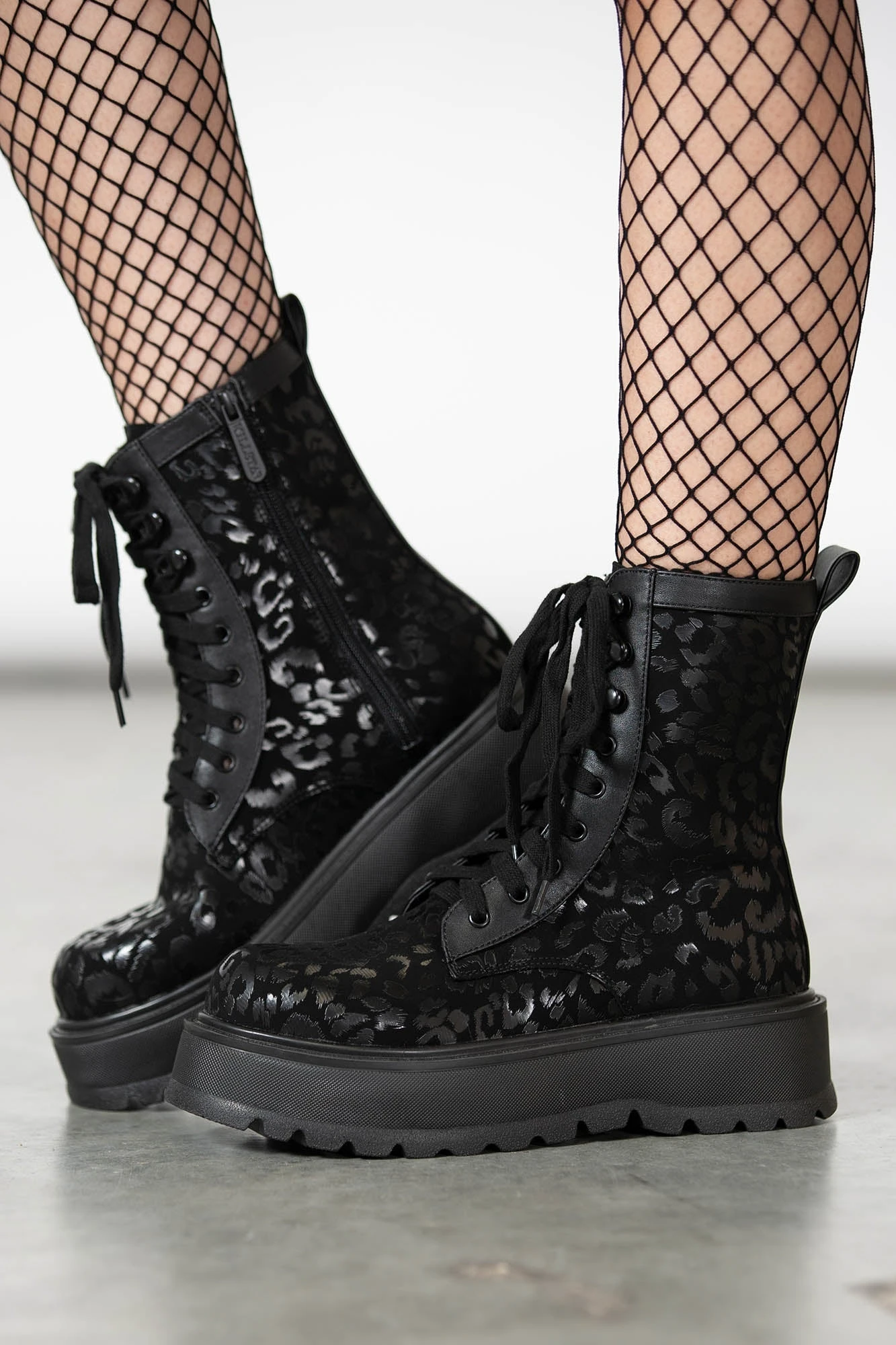 KILLSTAR Catfight Boots: Black on Black Leopard Platform 2 KILLSTAR Catfight Boots: Black on Black Leopard Platform - Image 2
