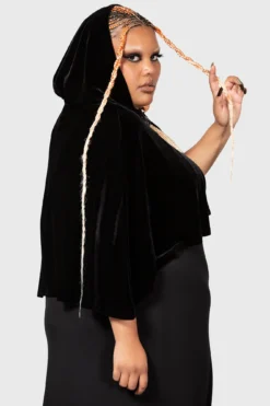 Killstar Caylley Plus Size Velour Statement Cloak with XL Hood -Kill Star Store CAYLLEY CLOAK PLUS W E