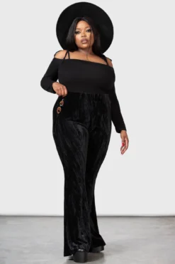 KILLSTAR Collect Your Wits Plus Size Embroidered Pumpkin Velour Flares